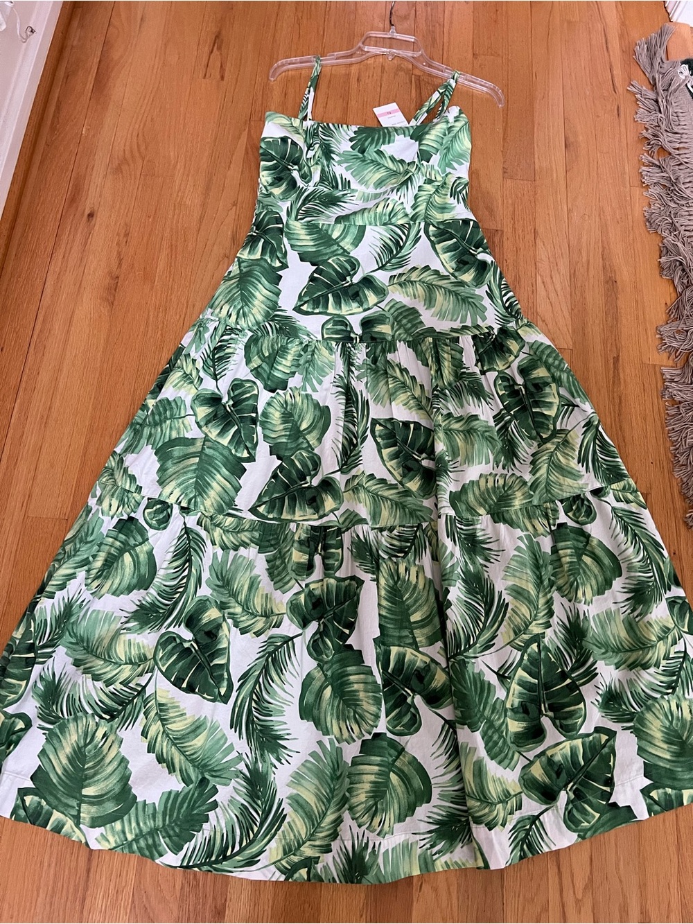 Taylor Square Neck Tiered Maxi Green Palm Leaf Print Dress